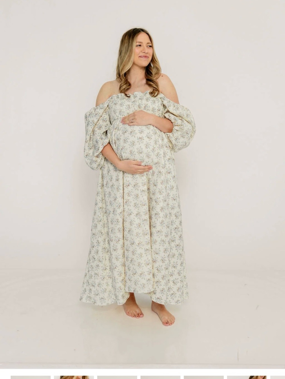 Smocked Square Neck Maxi Dress in Cream Floral - Picture 3 of 5